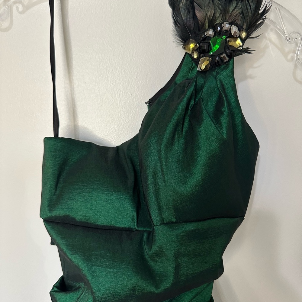 Xscape Green Midi Dress with Embellished Shoulder